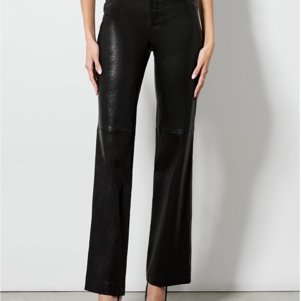 MNG Mango Genuine Leather Buttery Soft Bootcut Pants Lined In Black Size US 6 - Picture 2 of 11